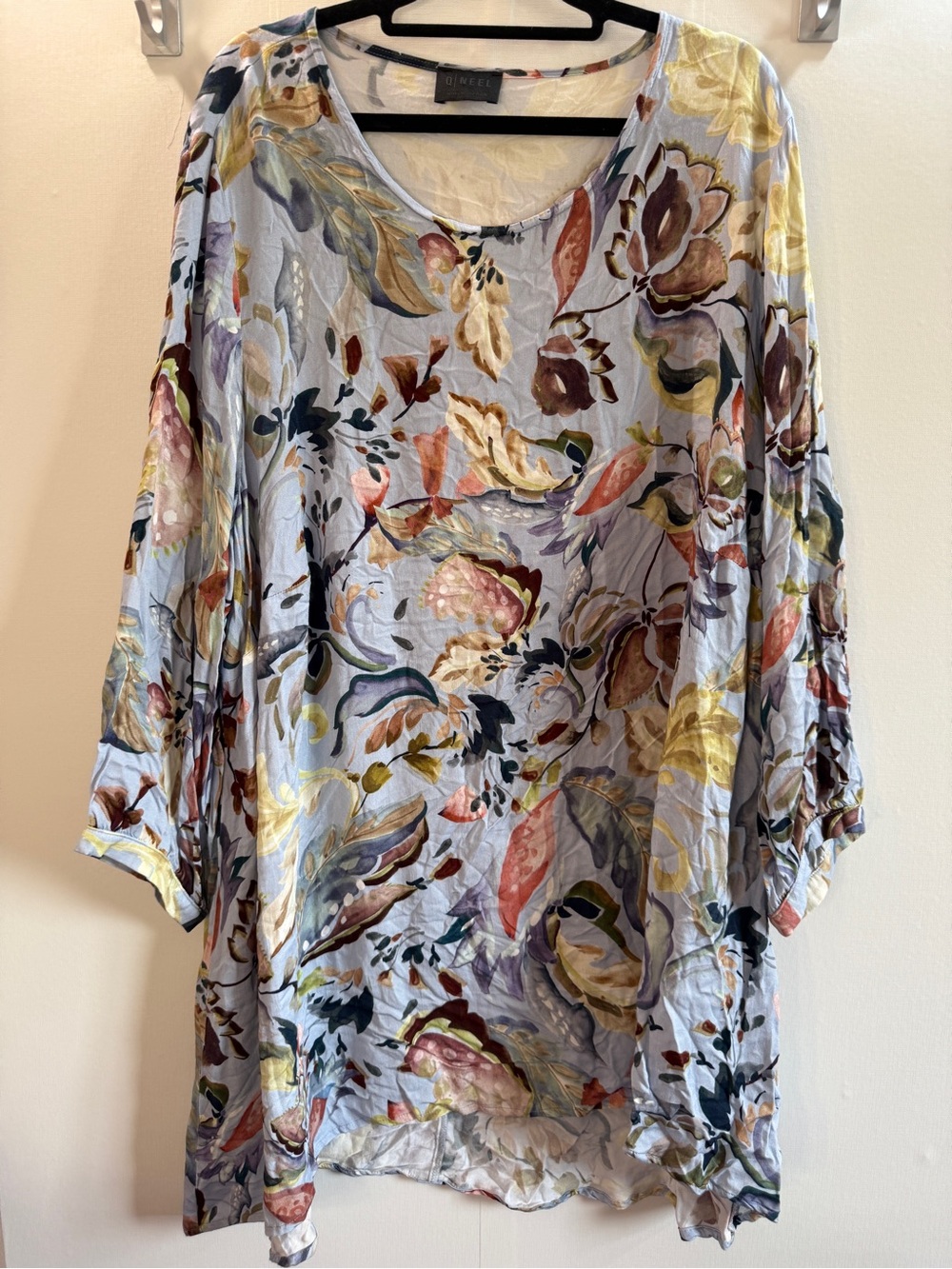 Q’NEEL Nordic Design Floral Tunic Dress Size 22 100% Viscose Oversized Boho